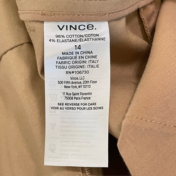 Vince Seam Front Trouser High Rise Wide Leg Cotton Pant Neutral Camel 14 Large - Picture 14 of 15
